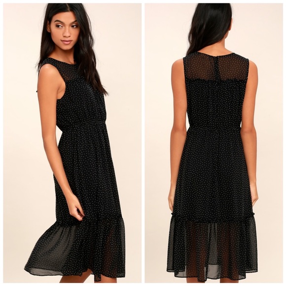Lulus Afternoon Stroll Black Polka Dot Midi Dress size small - Picture 2 of 6